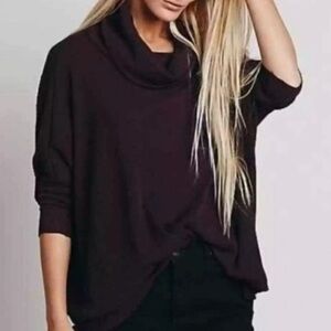 We The Free Black Beach Split Back Ribbed Cowl Neck Top. Size Medium.